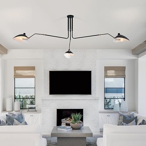 MhyTogn Lámpara de araña de mediados de siglo de 85 pulgadas, acabado negro mate con 3 brazos ajustables para comedor, sala de estar, cocina, isla y