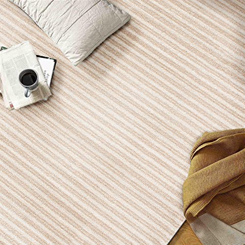 Rugshop Contemporary Striped Stain Resistant High Traffic Living Room Kitchen Bedroom Dining Home Office Runner Rug 2'X7' Beige #TOP4
