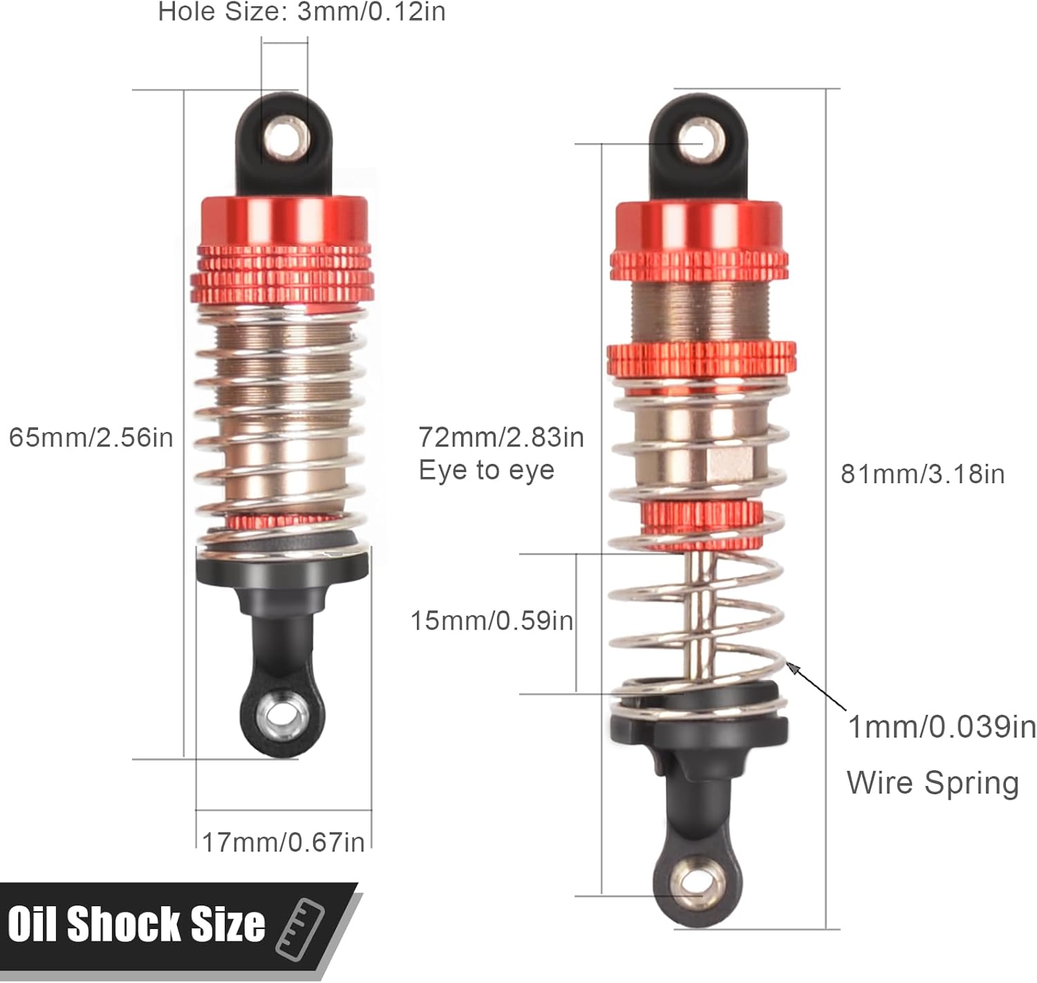 Oiled 4Pcs 72mm Aluminum Oil Shock Set for 1/12 1/14 1/16 RC Cars - Front/Rear Upgrade Compatible with WLtoys 144001, 124019, MJX 16208, HBX