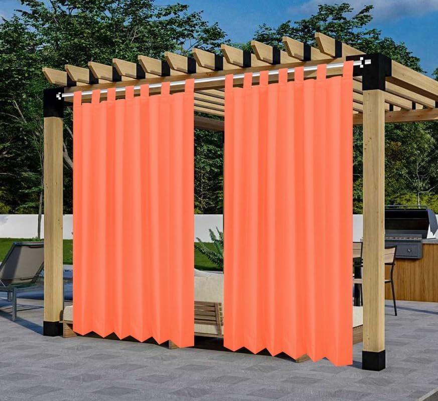 GREEN DECOR –Waterproof Polyester 300GSM Fabric Sun Rain & Vision Blockage Curtains with Top Style Loop Used for Door,Balcony,Outdoor & Indoor Area(Orange 4.5 X 10.5 Feet,Piece of 1)