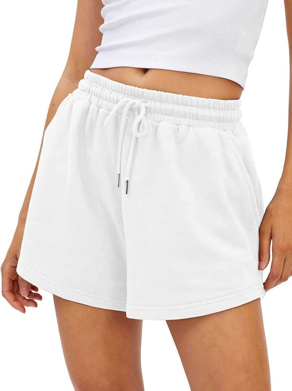 YUANXIAO Shorts Damen Sommer Kurze Hose Sport High Waist Sporthose Damen Kurz Laufhose Jogginghose Running Sweat Shorts Baumwoll Laufshorts mit Taschen