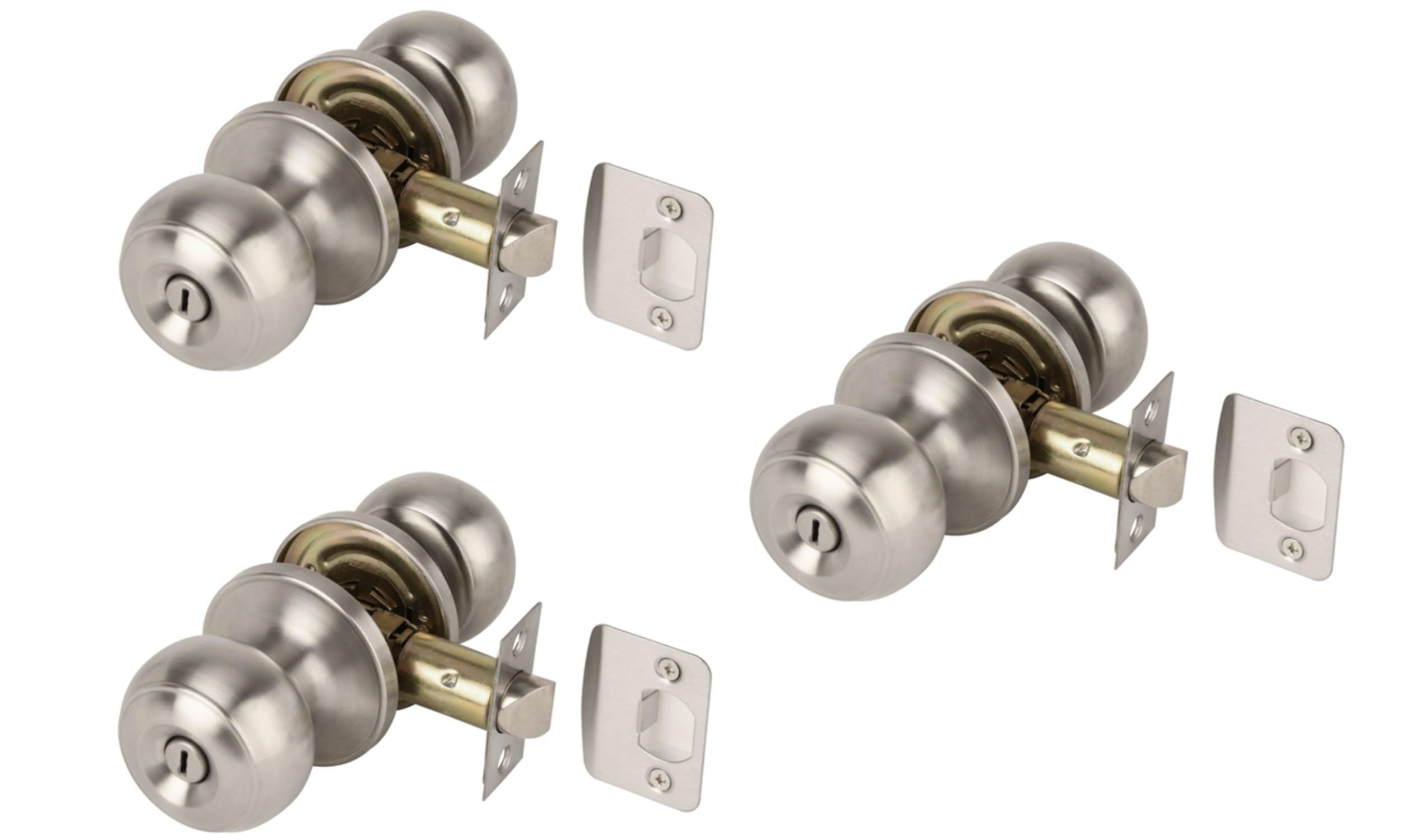 Hunta Satin Stainless Steel Handlezone® 3 Sets Riva Privacy Knobset, Keyless Lock With Emergency Release, Adjustable 60-70Mm Latch, For Bathroom/Bedroom –