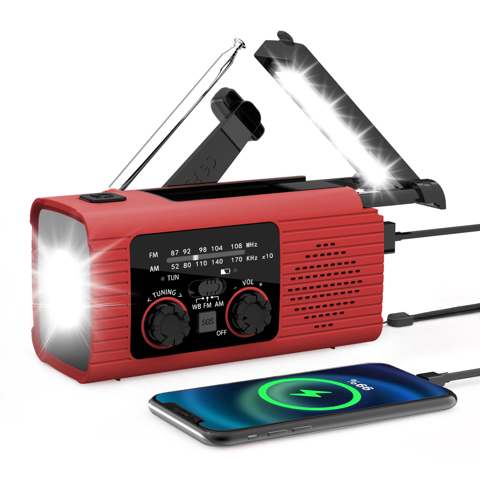 Radio De Emergencia Portátil - R-adio De Manivela De Energía Solar, Radios De Alarma SOS, con Linterna LED, 3 Métodos De Carga, Radios Am/FM/NOAA con Pilas, para Camping, Viajes, Ourdoor