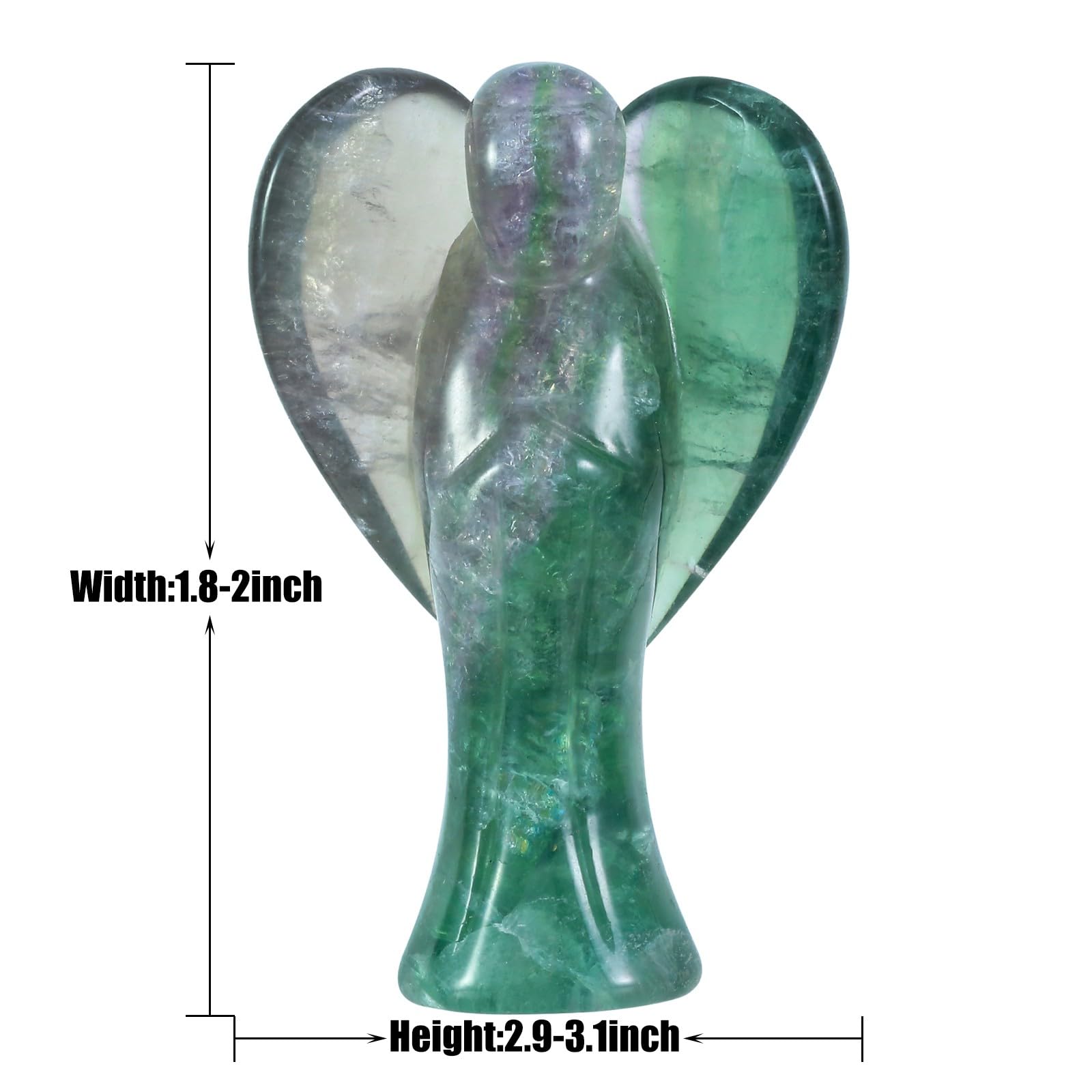 mookaitedecor Figurine d'ange Gardien en Pierre de Cristal de 7cm avec des Ailes en Forme de Coeur, Décoration de Maison d'ange sculptée à la Main pour Protection et Bonne Chance, Fluorine