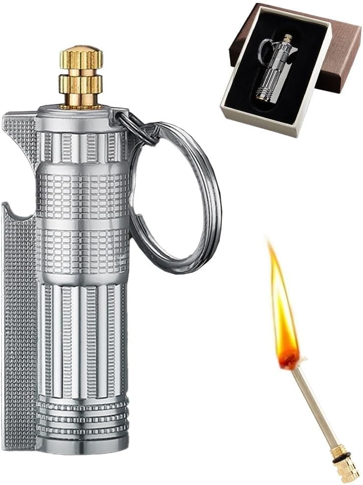 Keychain Match Kerosene Lighter with Multi-Function Bottle Opener, Reusable Waterproof for Outdoor,Camping,Men's Gift(2pack 5)