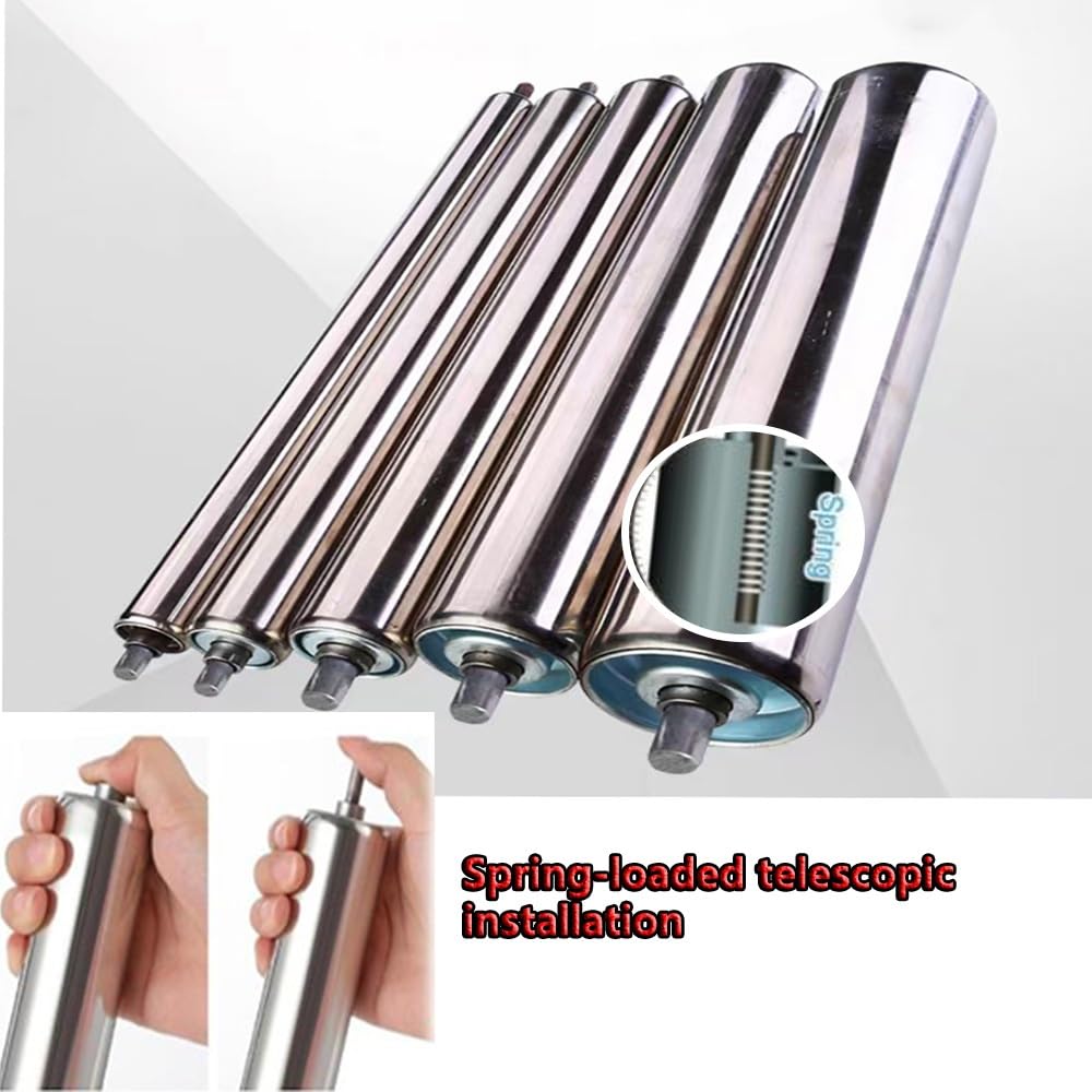 Rodillos transportadores de acero inoxidable, paquete de 2 rodillos deslizantes de 3.9 a 39.5 pulgadas, uso comercial, ligeros, 1 pulgada de diámetro, ideal para manejo y transporte de materiales