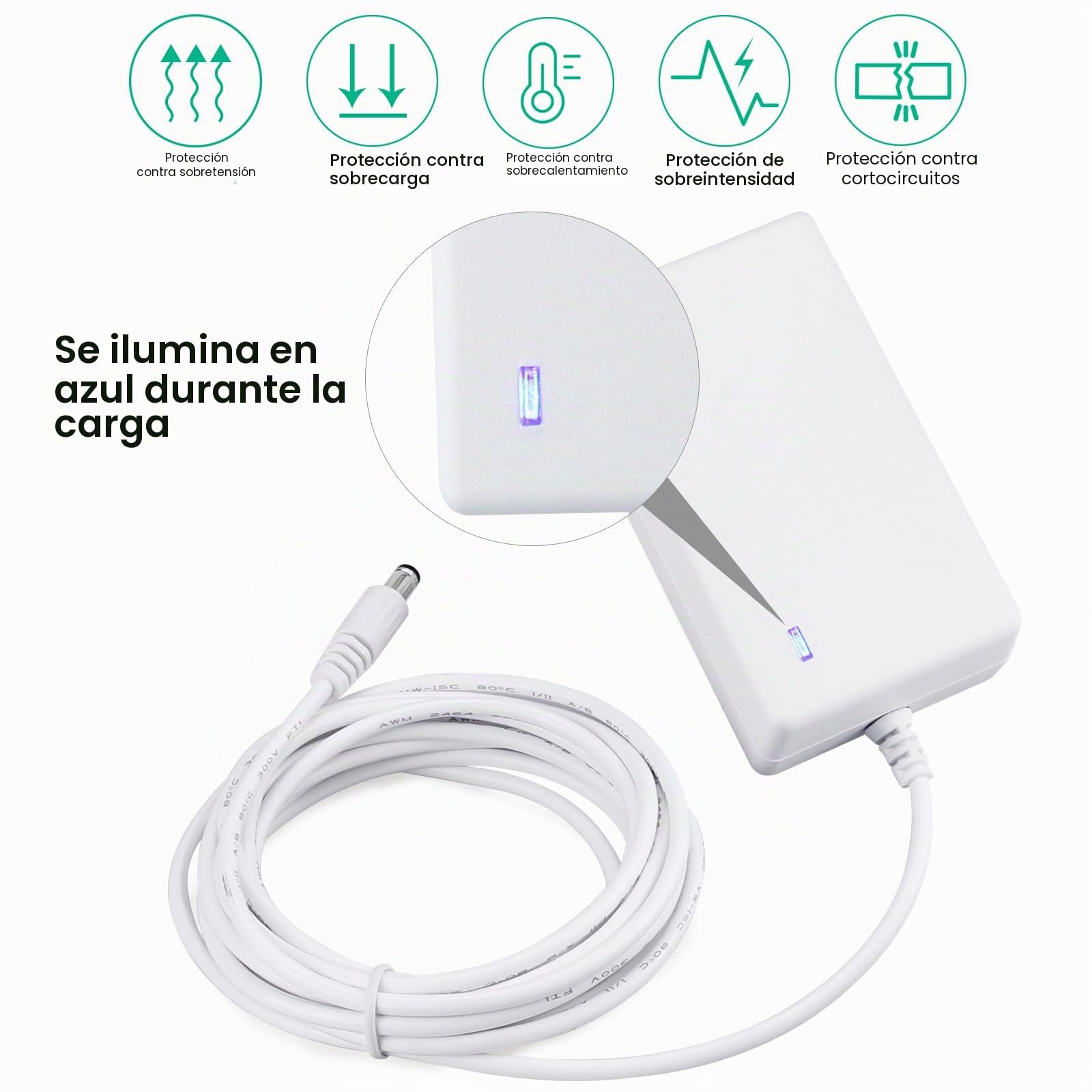 Cable de alimentación de 3 m para 4moms mamaRoo 4, cargador de 12 V 3 A para RockaRoo Baby Swing | Adaptador de CA, color blanco