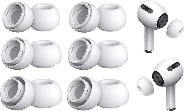 Hsthe Sea 6 Pairs Replacement Earplugs for Airpods Pro Silicone Ear Pads Earphone Tips Replacement Earbuds Case Silicone Soft Earphone Pads Silicone Earbuds for Airpods Pro (S/M/L,White)