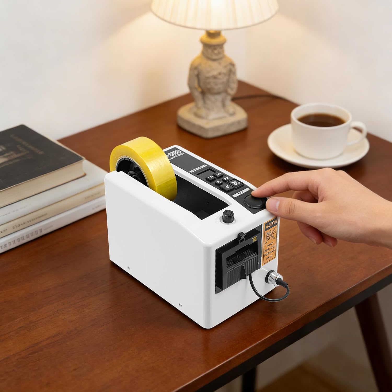 Distributore di nastro elettrico, macchina da taglio automatica a nastro con lunghezza regolabile da 2 a 99,9 cm, da tavolo, impostazione di memoria e modalità manuale/automatica, per imballaggio