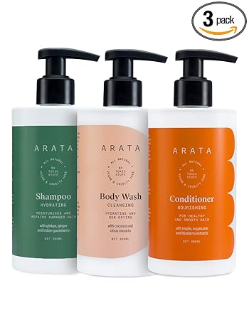 Arata Natural Deep Hydration Combo Therapy for Men & Women with Hydrating Shampoo (300 ML), Body Wash (300 ML) & Conditioner (300 ML) || All Natural,Vegan & Cruelty Free || Intensely Nourished Hair & Non Toxic Skin care