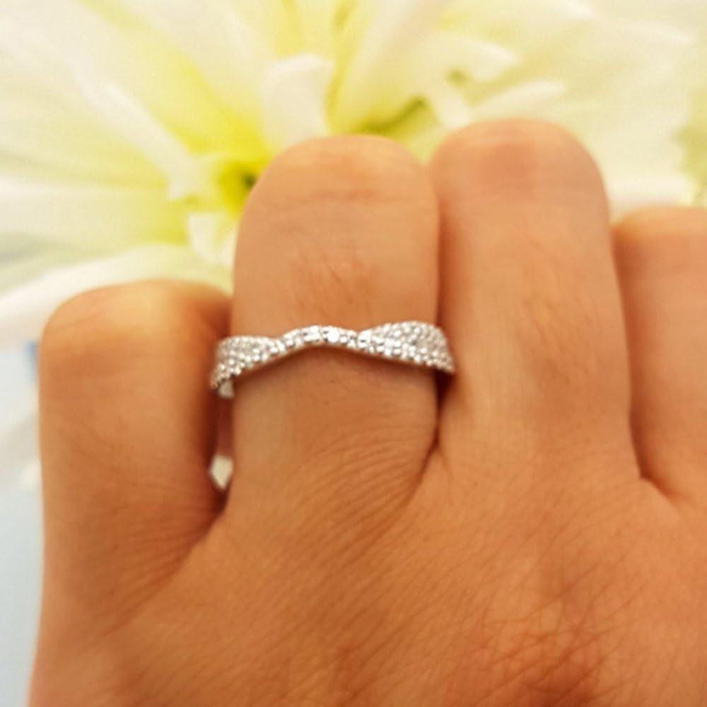 Dazzlingrock Collection 0.36 Ctw Round Natural White Diamond Stackable Wedding Band for Women 1/3 CT in 10K Real Solid Gold