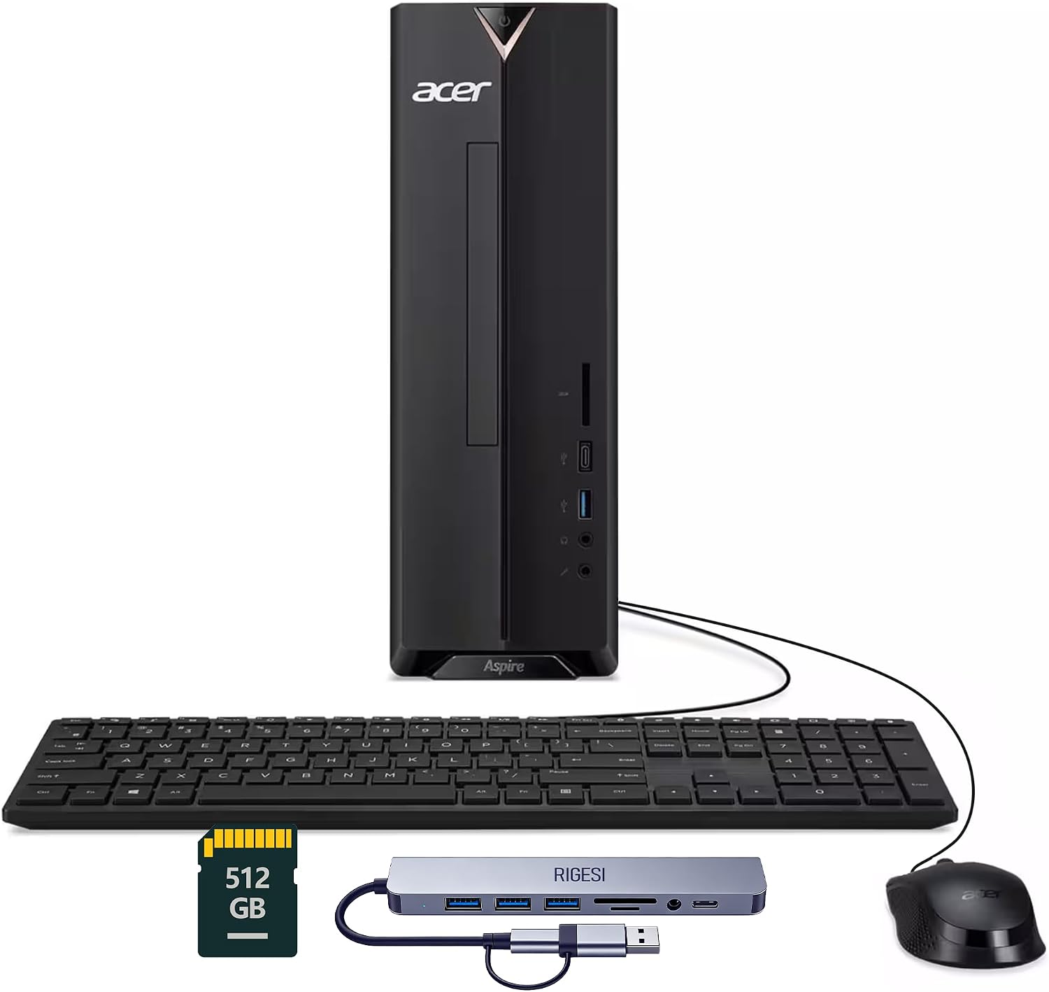 Aspire Desktop Computer – Intel Celeron N4505, Office 365 for The Web,8GB 768GB Storage (256GB SSD+512GB SD),Fast & Reliable Home Office PC Bundle with Docking Station, Wi-Fi, Windows 11, Black