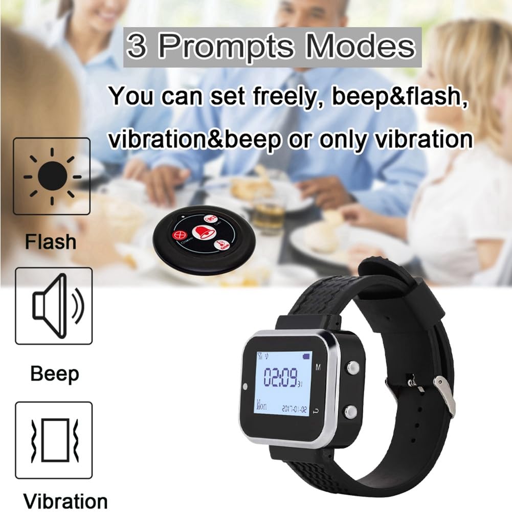 5 pulsanti di chiamata, 1 cercapersone, braccialetto di chiamata wireless per ristorante, trasmettitore cercapersone, servizio barista caffetteria, campanello A