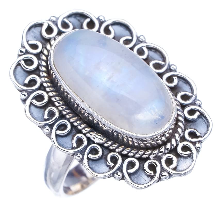 Bague en pierre de lune naturelle StarGems argent 925 fait main femme taille 54 F2743