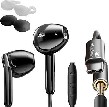 Earbuds Wired with Microphone Noise Cancelling Stereo Bass In-Ear Earphones | Installable Ear Hooks,Clear Calling,Comfortable Fit Wired Headphones Heavy Bass,ENC Noise Reduction Phone Call