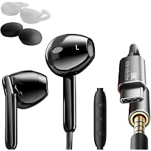 Semi-in-Ear Wired Earbuds with ENC Microphone Call Noise Cancelling,Stereo Bass,Installable Ear Hooks,Clear Calling,Comfortable Fit Wired Earphones Heavy Bass Noise Reduction