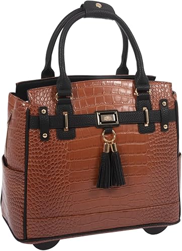 The Boston Alligator Cocodrilo Cocodrilo Cocodrilo Computer iPad Laptop Tablet Rolling Tote Bag Maletín Bolsa de transporte Marrón negro Fits up to