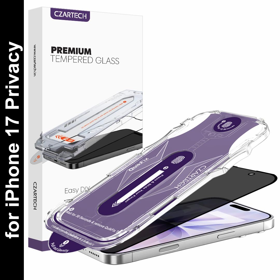CZARTECH Auto Align Privacy Tempered Glass Guard for iPhone 17 Edge to Edge Screen Protector Privacy QuickFix with Applicator (1- Pack)(Privacy)-image-26