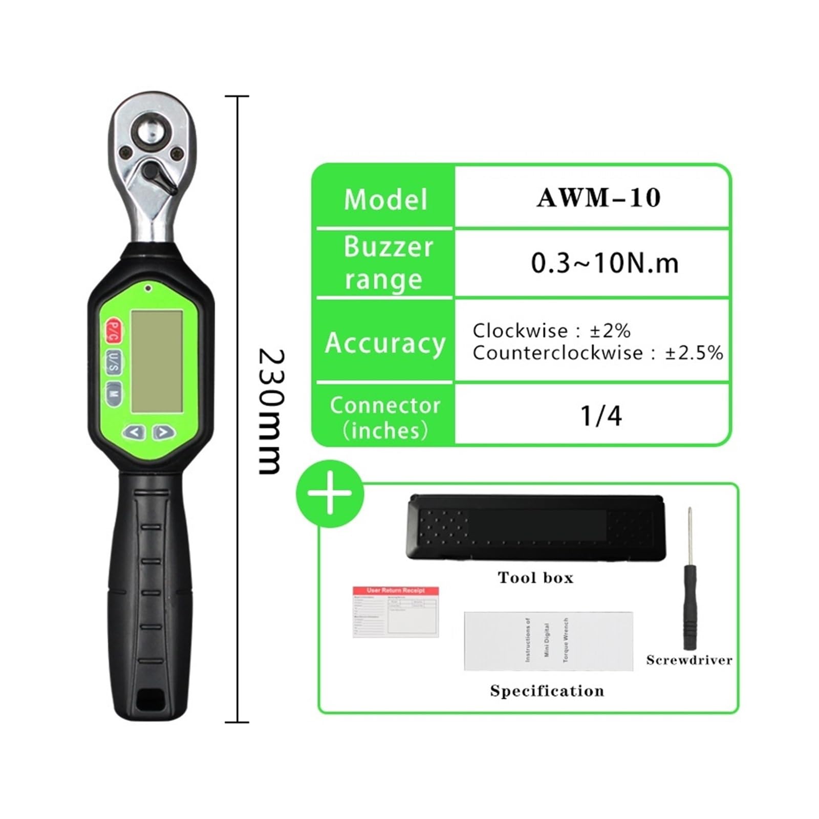 Cyfrowy adapter momentu obrotowego, Regulowany Preset MINI cyfrowy klucz dynamometryczny rower narzędzie do naprawy samochodu klucz dynamometryczny 10N.M ~ 100N.M 1/4 "3/8" 1/2"(AWM-10 to 1-2)