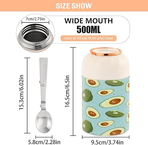 Miniatura 3 de Tarro de comida aislado al vacío de 17 onzas, termo de acero inoxidable para comida caliente y sopa con cuchara plegable, boca ancha, a prueba de
