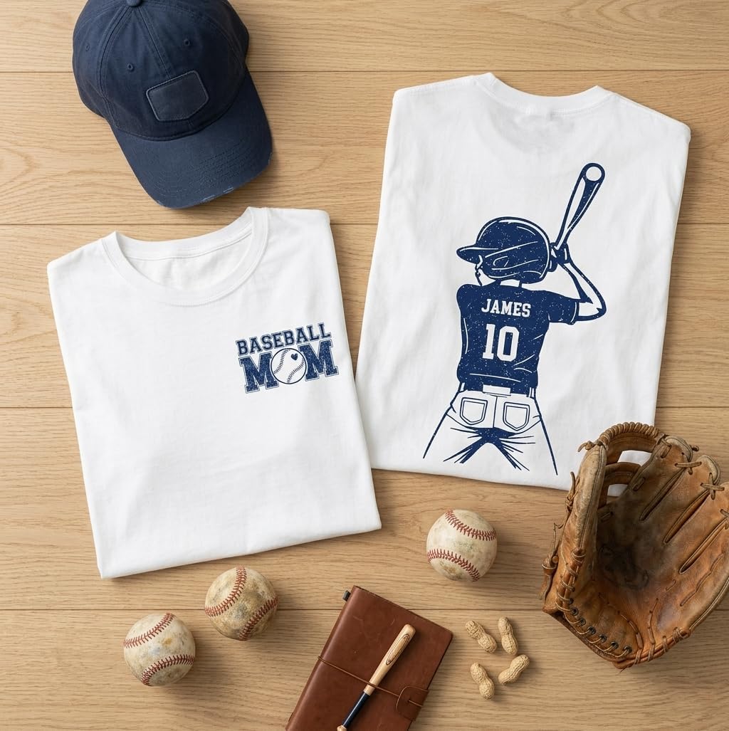 Gossby Personalized Baseball Mom Shirt - Custom Name Number Baseball Player Graphic Design Art T-Shirt Mom