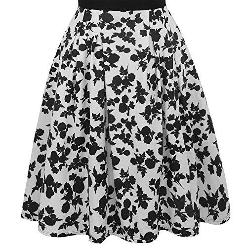 oxiuly Women's Vintage Patchwork Pockets Puffy Swing Casual Party Dress OX165 (Black White Long, m)