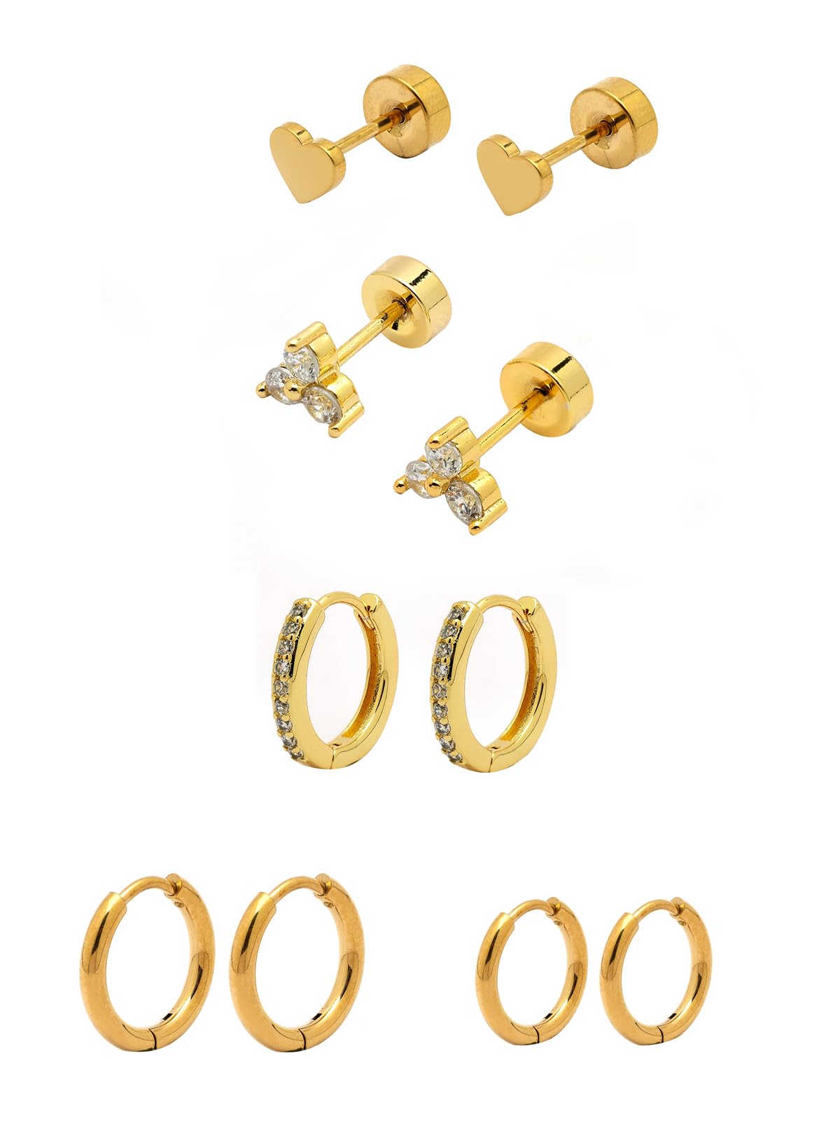 scintillare by sukkhi Latest Stylish Gold Plated Cubic Zirconia Stones with Stainless Steel Hoop & Studs style Anti Tarnish Combo Earrings for Women & Girls Pair of 5|CBE116079-picture-29