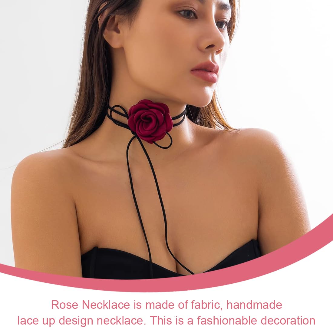 Collana Girocollo Teaaha A Forma Di Fiore – Rosa Nera In Tessuto, Lunga 155 Cm, Multifunzione (collo, Polso, Capelli), Regalo Donna