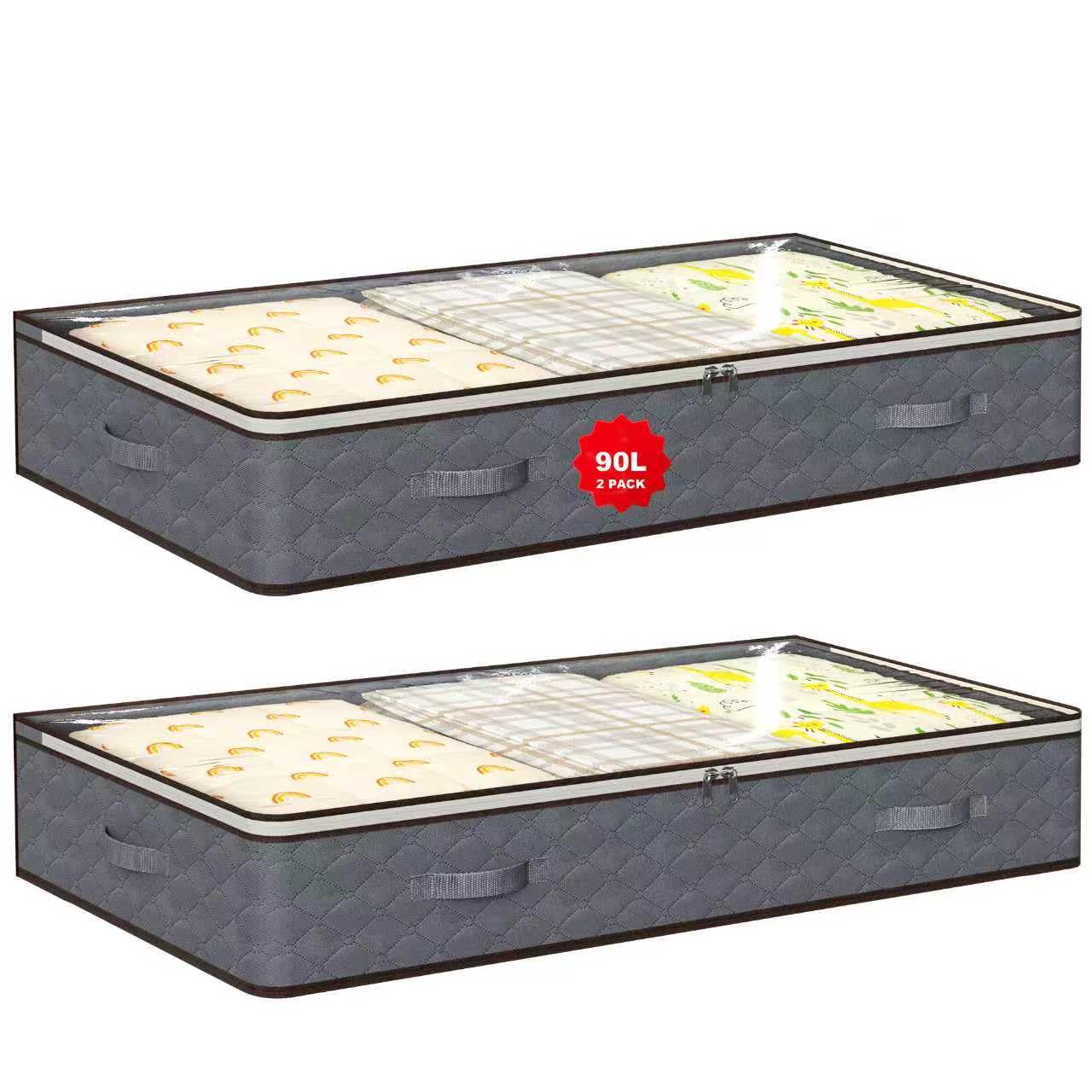 90L Under Bed Storage Containers,2-Pack Closet Organizers and Storage Bins,for Organization and Storage Clothes, Shoes, Blankets & Pillows,Visible Transparent Top Storage Bins with Lids, Grey-image-15