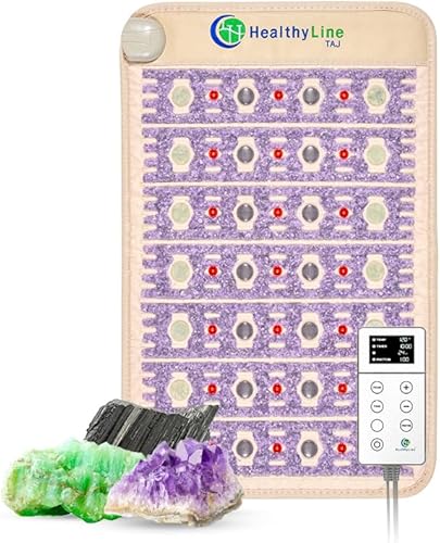 HealthyLine TAJ - Almohadilla térmica de infrarrojo lejano, pequeña alfombrilla de piedras preciosas de cristal natural, apagado automático