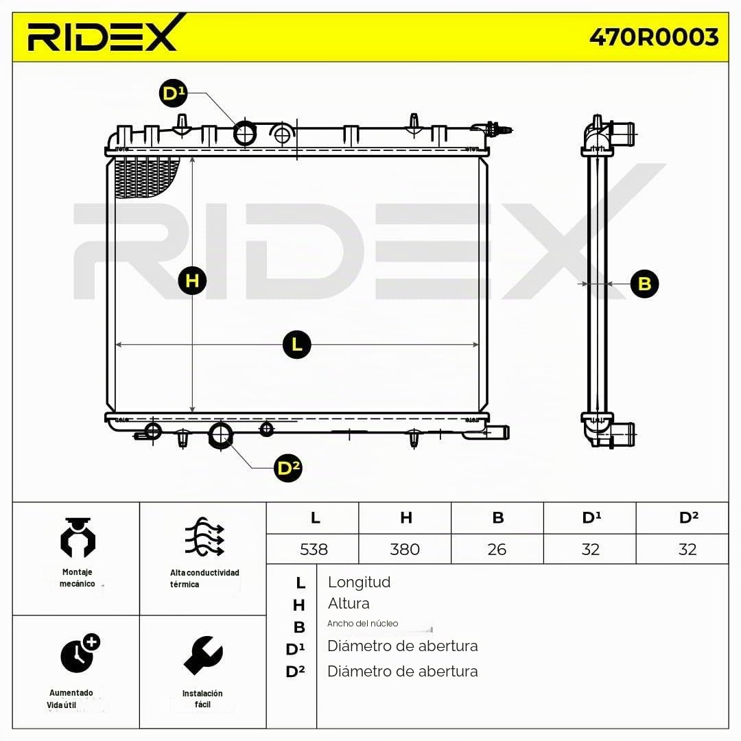 RIDEX 470R0003 Radiador refrigeración del motor con accesorios Compatible con PEUGEOT 2008 I A94, CU