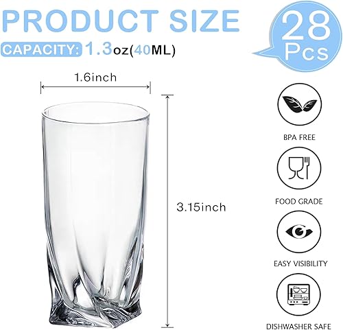 Miniatura 2 de Juego de 28 vasos de chupito a granel con base pesada, vasos de whisky de 1.3 onzas, vasos de bebidas espirituosas, juego de vasos de tequila, vasos