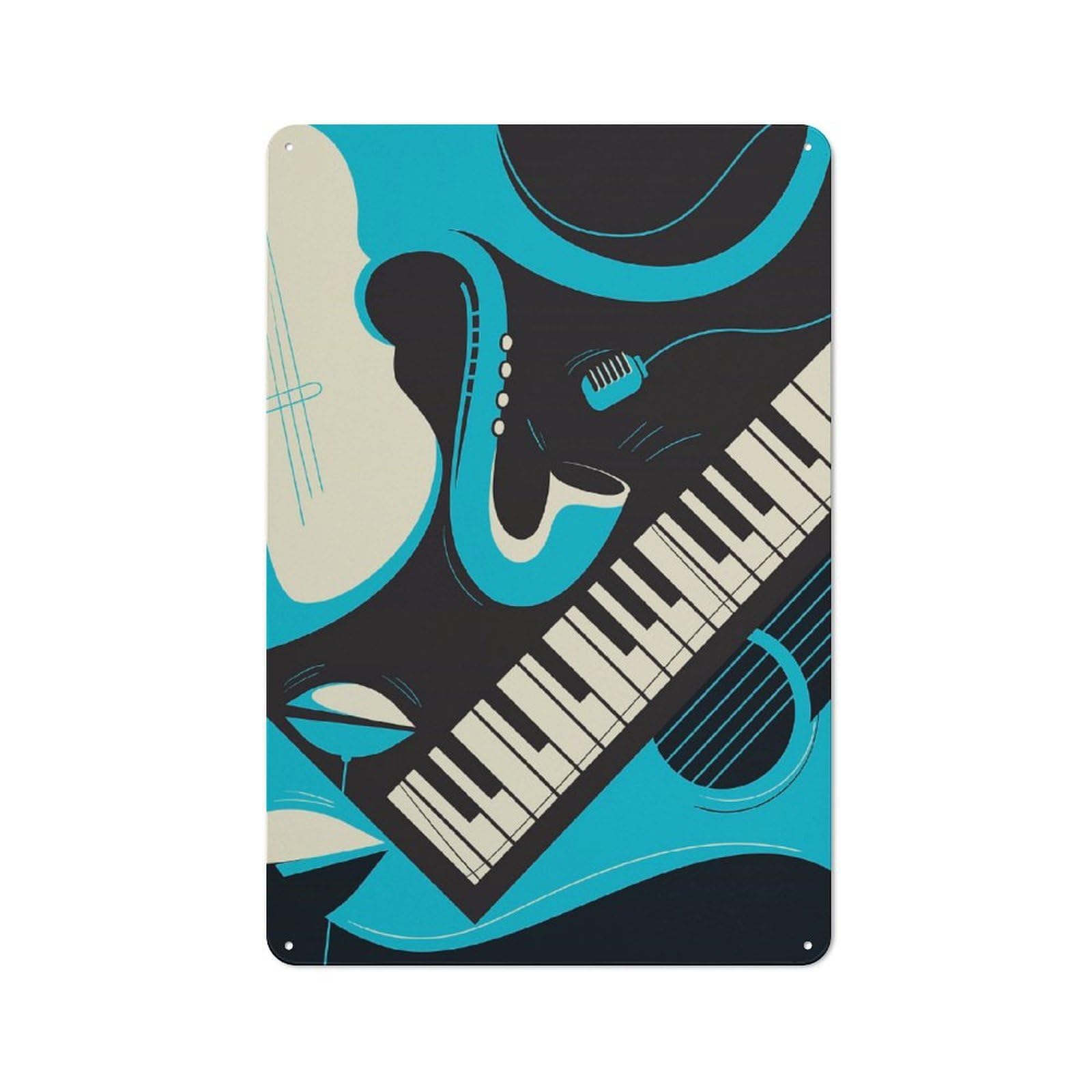 Metal Wall Sign 30x20cm Featuring Abstract Jazz Music for Garage Or Workshop, for Garage, Workshop And Man Cave Decoration