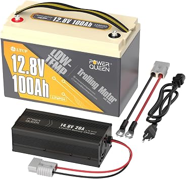 Power Queen 12V 100Ah Low-Temp LiFePO4 Battery with 12V 20A Lithium Charger
