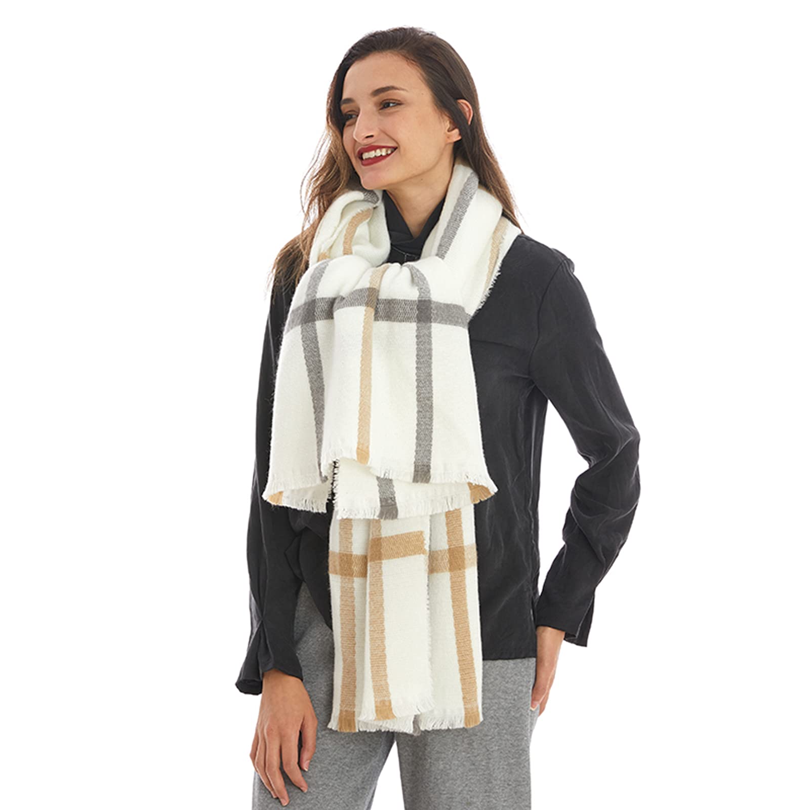Superora Sciarpa Invernale Donna Cachemire Calda Stole Scialle Motivo a Lattice 200cm*70cm