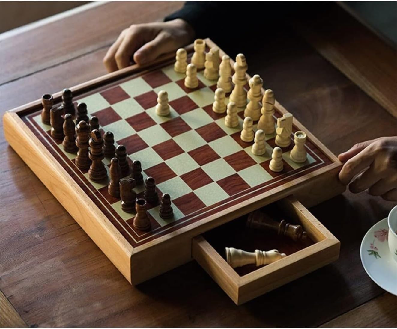 Szachy Szachownica Do Gier Planszowych Szuflada Do Przechowywania Szachy Wysokiej Klasy Drewniana Klasyczna Gra Planszowa Przenośna Dla Początkujących Chess Jeu