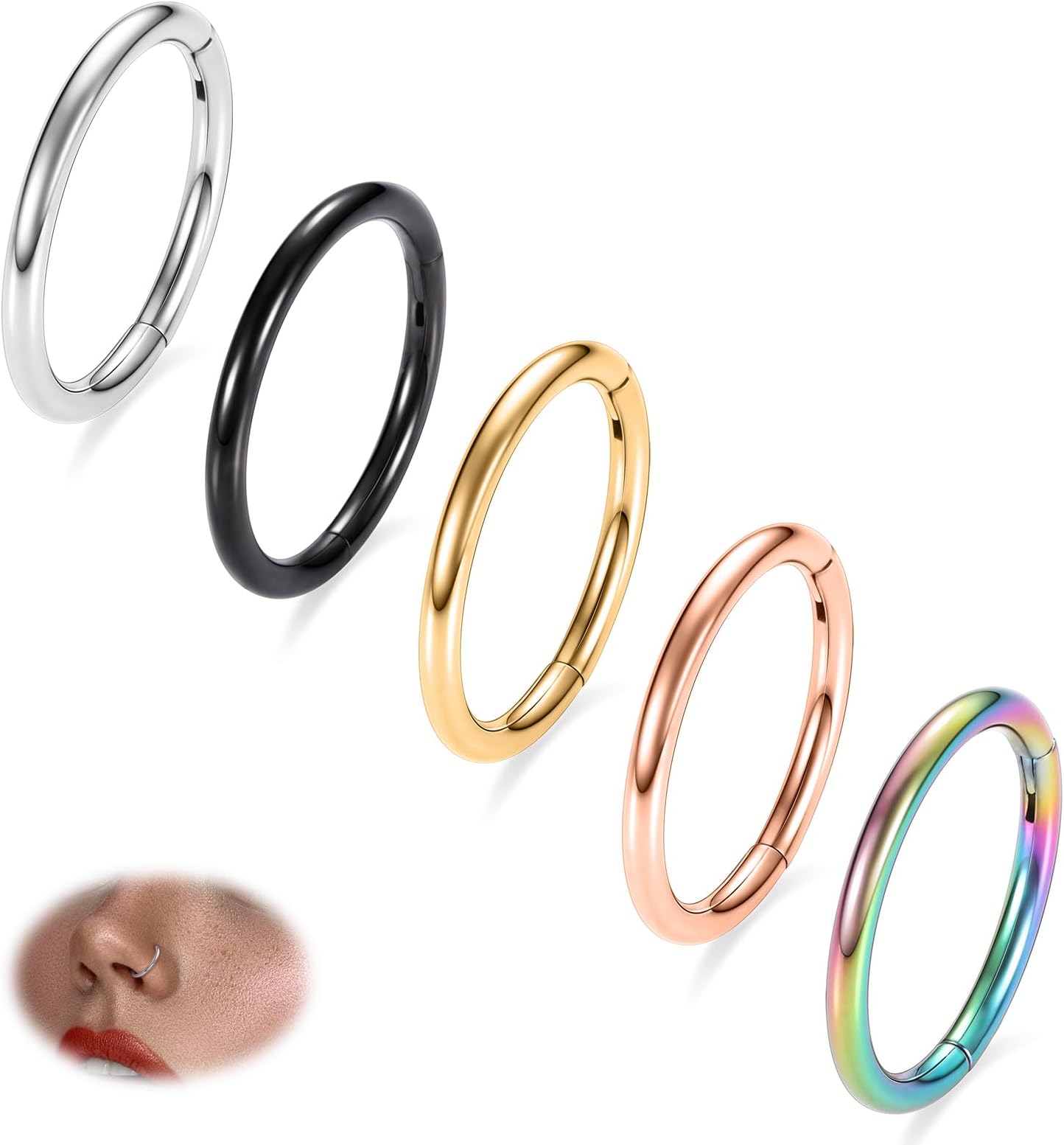 316L Hinged Segment Seamless Clicker Ring Nose Ring Hoop Septum Helix Conch Piercing Jewelry 5PCS Daith Lip Lobe Hoop Earrings