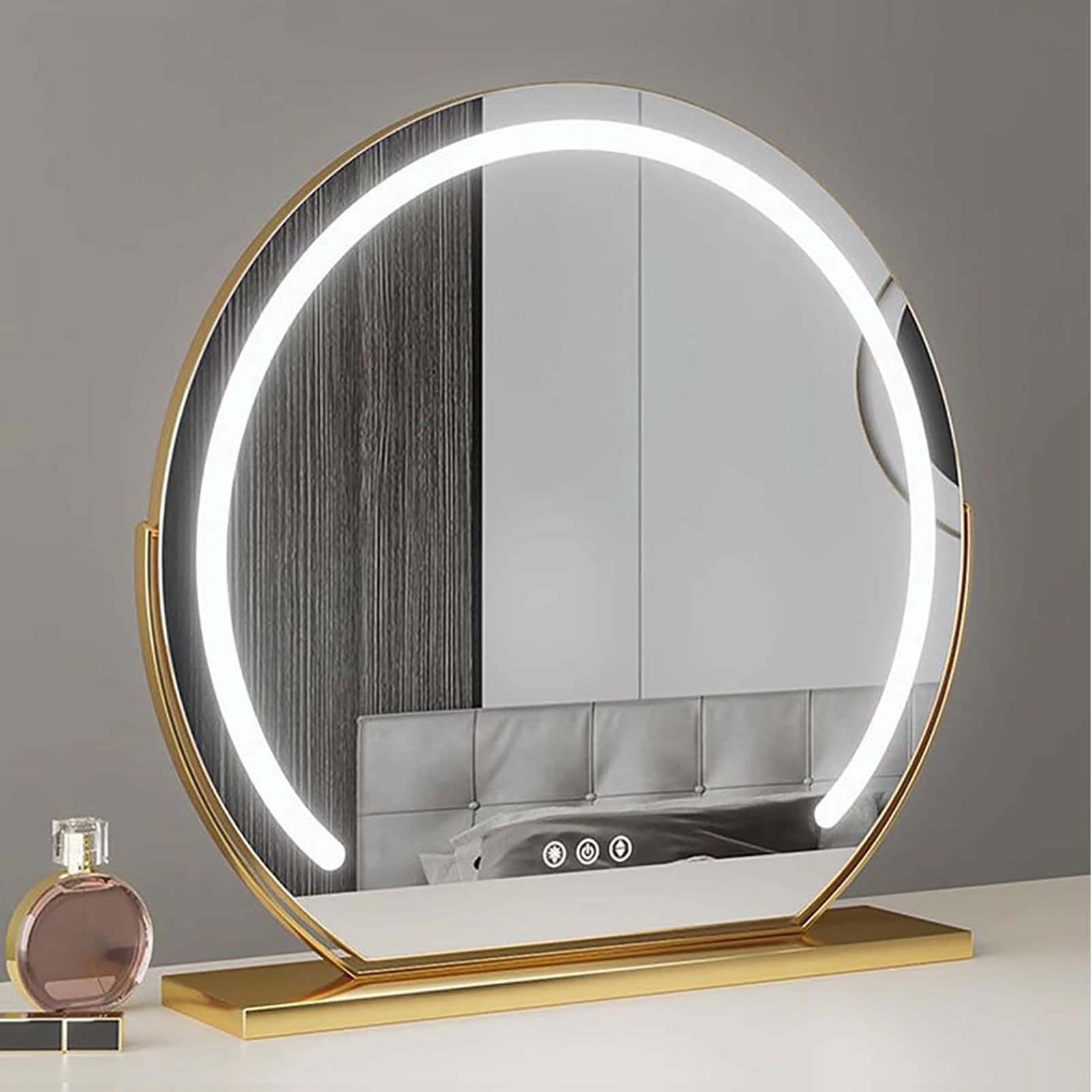 360° drehbarer LED-Make-up-Spiegel mit Lichtern, 3 Farbtemperaturen, 40 cm, Spiegel für Schminktisch, Schwarz, Weiß, Silber, ideal für Beau & Fellpflege.