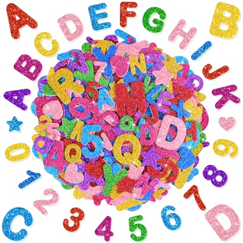 616PCS Glitter Foam Letter Stickers Colorful Alphabet Number Stickers Self-Adhesive Foam Stickers for Scrapbooking Greeting Cards Birthday Party Supplies DIY Craft Projects Classroom Decor(8 Colors)