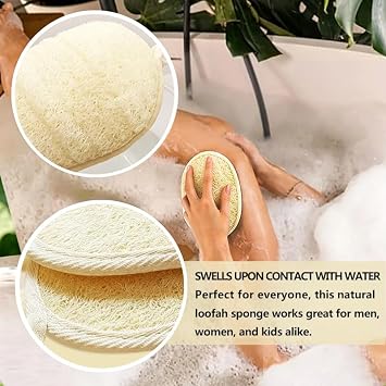 Natural Loofah Sponge Exfoliating Body Scrubber & Face Scrubber,Eco-Friendly Loofah Shower Tool for Men & Women,for Face and Body Skin Care Bath(2 Pack)
