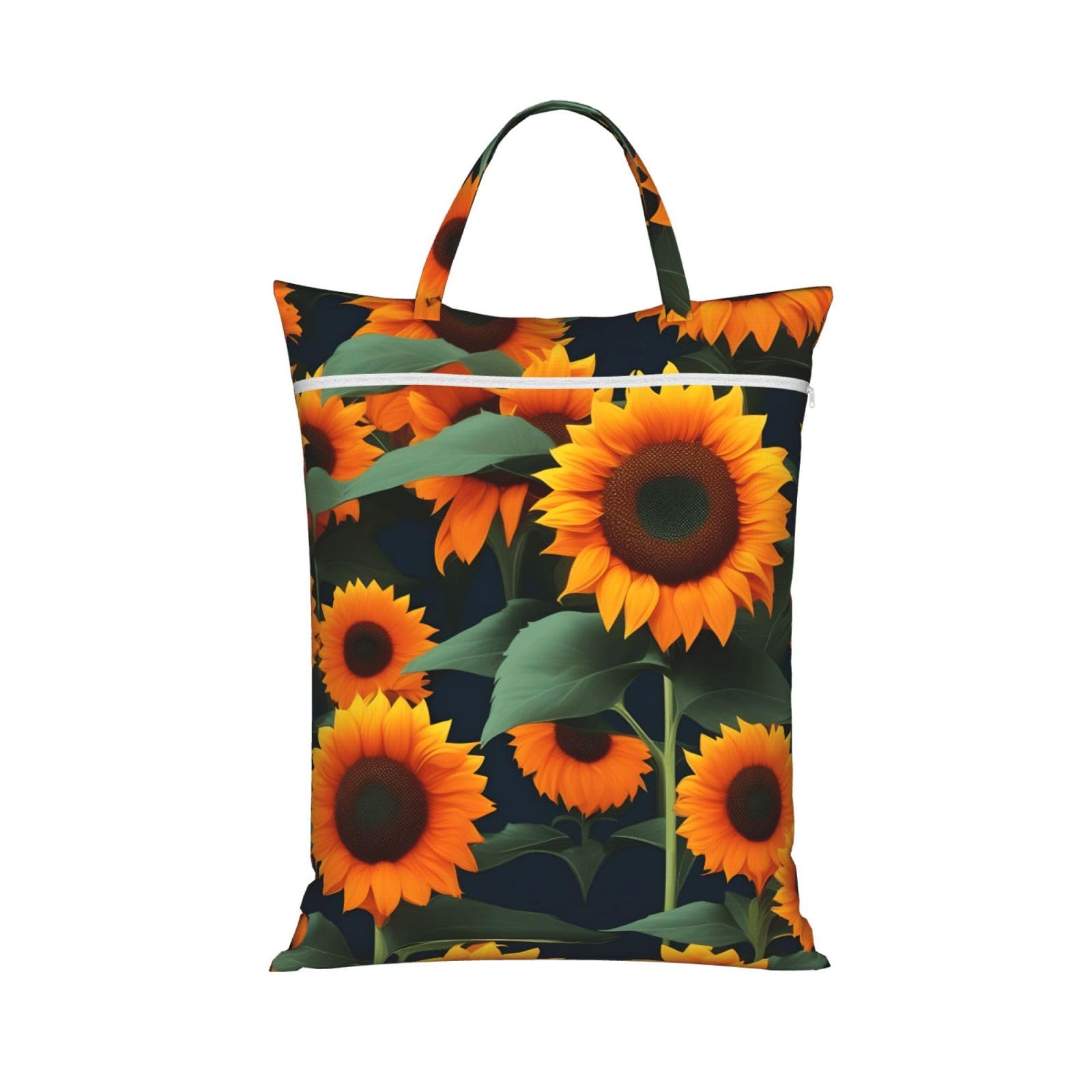 Orange Sunflower Print Travel Laundry Bag Foldable Lightweight Camping Beach Dorm Weekend Getaways