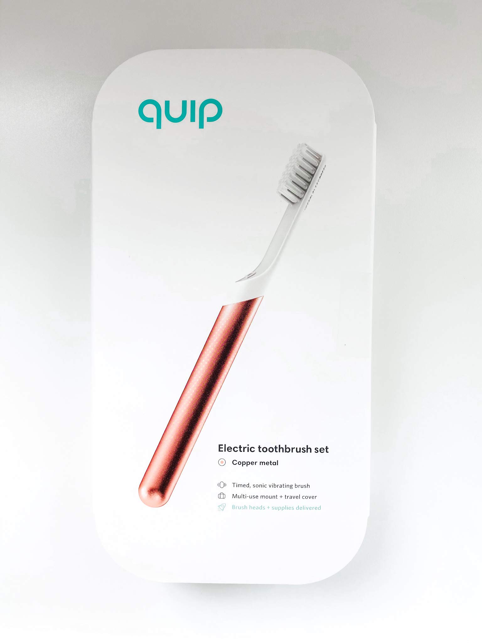 Quip Copper Metal Electric Toothbrush - Electric Brush, Travel Cover Mount, and Mint Toothpaste (New Edition)
