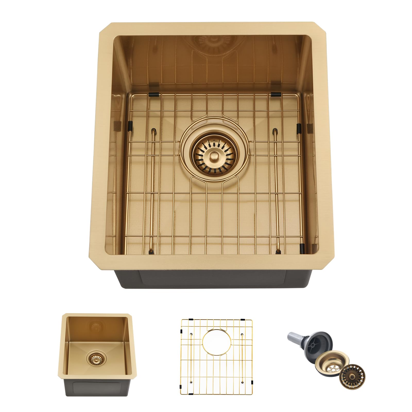 Gold Bar Sink, 13 x 15 Inch Undermount Kitchen Sink Small Wet Bar Prep 16 Gauge Stainless Steel RV Kitchen Single Bowl Basin