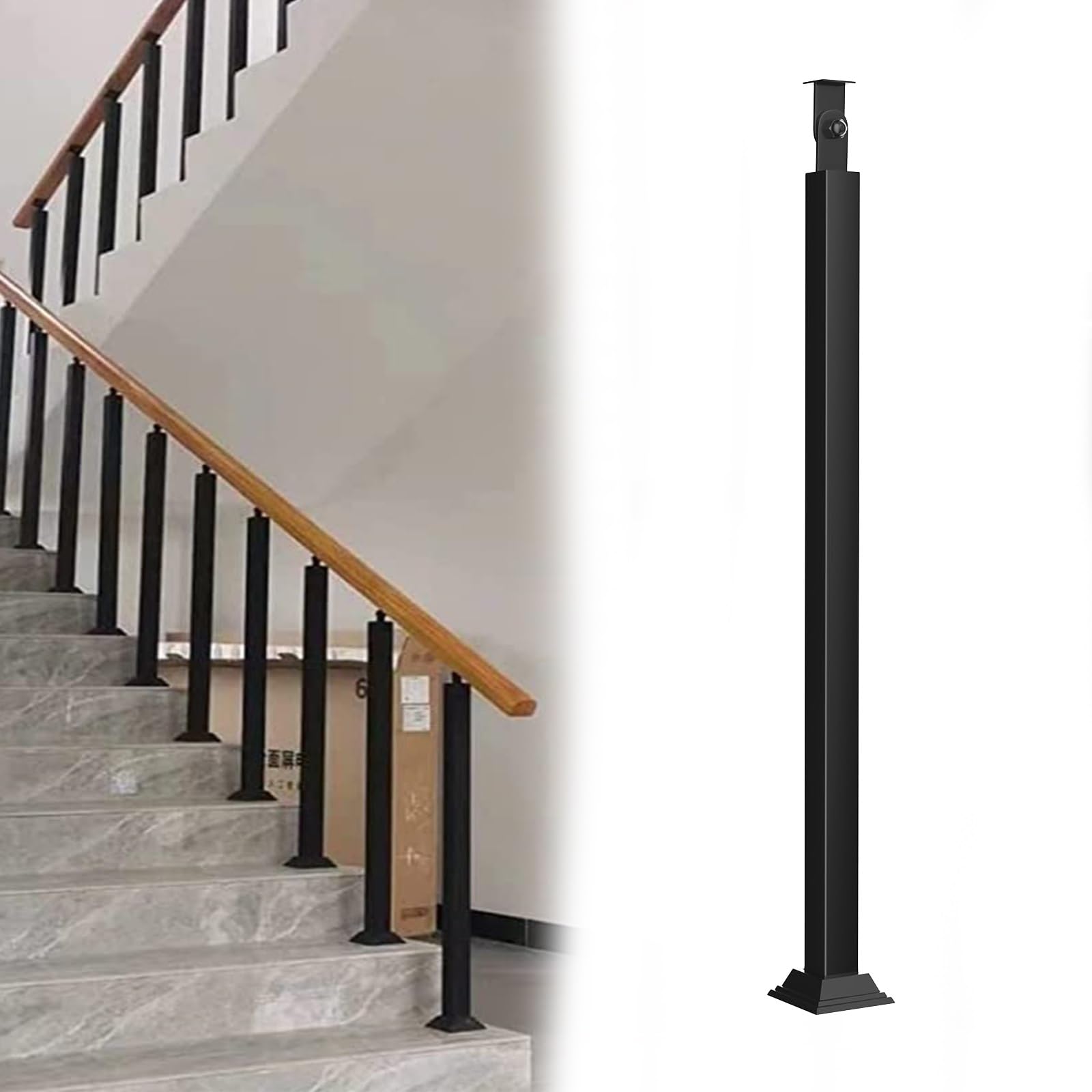 Poteau de garde-corps d'escalier noir 109 cm en métal pour balustrade de porche et terrasse