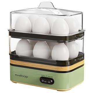 Evoloop Rapid Egg Cooker Electric 12 Eggs Capacity, Soft, Medium, Hard Boiled, Poached, Omelet Maker Egg Poacher & Vegetable Steamer, BPA Free Tray(Green) - Amazon product rated Grade A