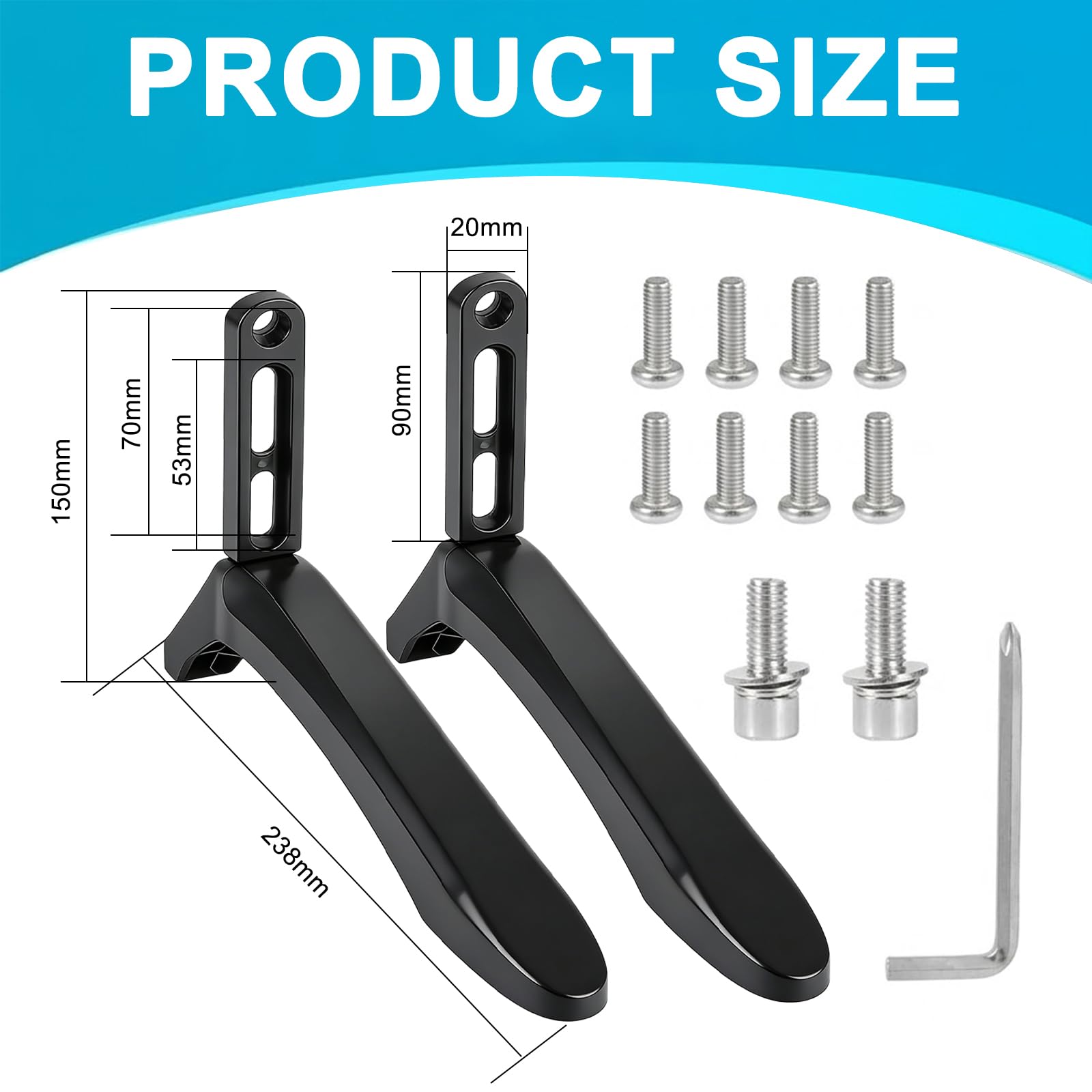 Universal TV Stand Legs, 2 Pack Replacement Base Pedestal Feet for Flat Screen LED LCD Smart TVs, Heavy Duty Tabletop TV Stand with Anti-Slip Pads & Mounting Hardware, No Drilling Required - 2