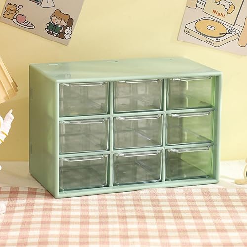 Desk Organizer Box with 9 Compartments - Plastic Desktop Storage Box for Hardware, Beads, Makeup, Office and Crafts (Green)