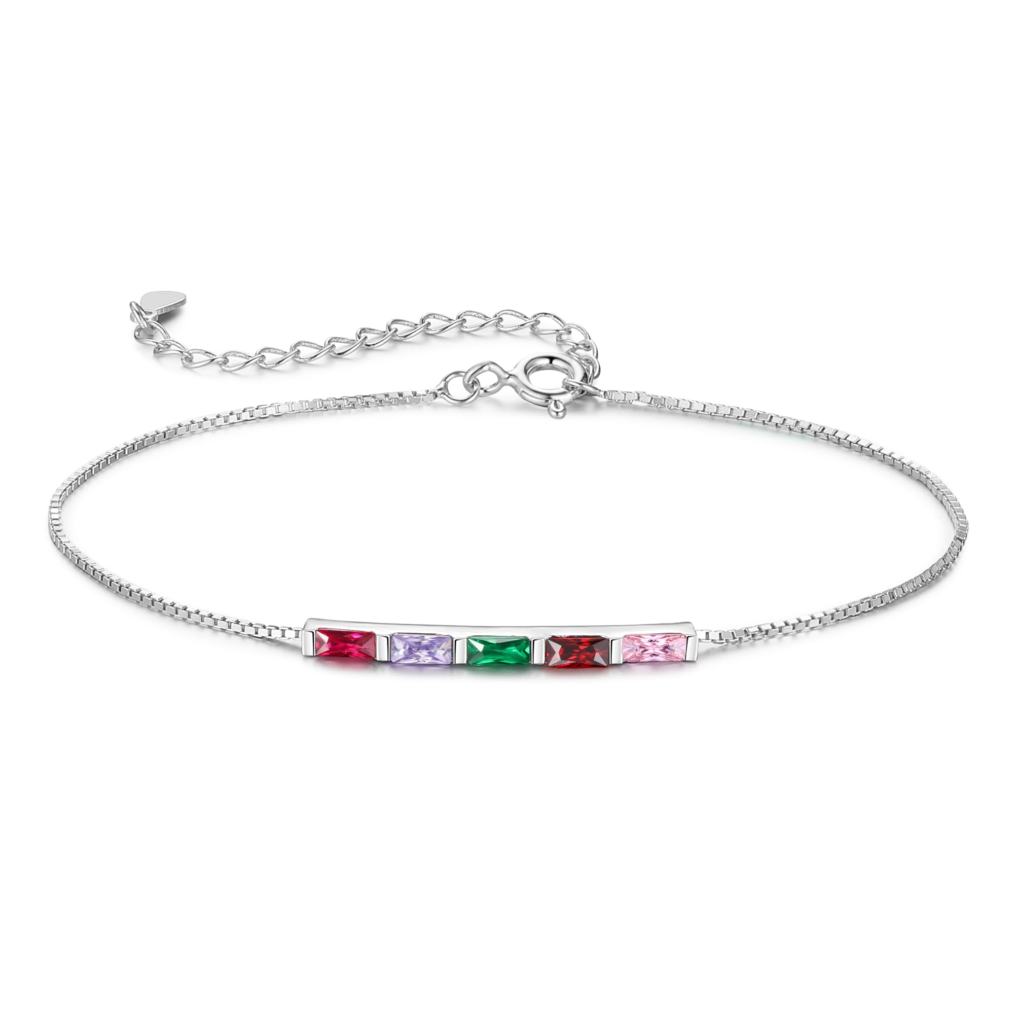 925 Sterling Silver Personalized Mom Birthstone Bracelets for Women — Custom Adjustable Dainty Jewelry for Mother’s Day, Birthday, Christmas Gift for Mom Grandma Wife