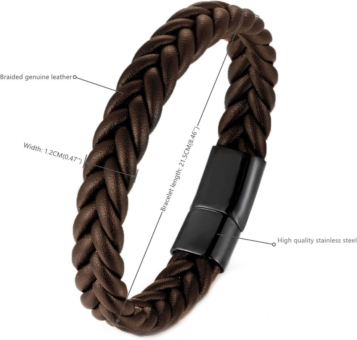 Handmade Braided Leather Bracelet, Black Stainless Steel Clasp, Mens, Cool Classic Stylish - Image 3
