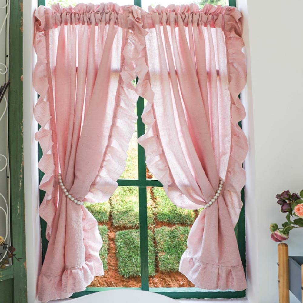 MANQILE Europäische rosa Gardinen für Wohnzimmer Mädchen Schlafzimmer Voile Vorhang mit Rüschen Tüll Hintergrund Fenster Screening, 1pc Pink Tulle Rod Pocket, W100 x H100CM Baby